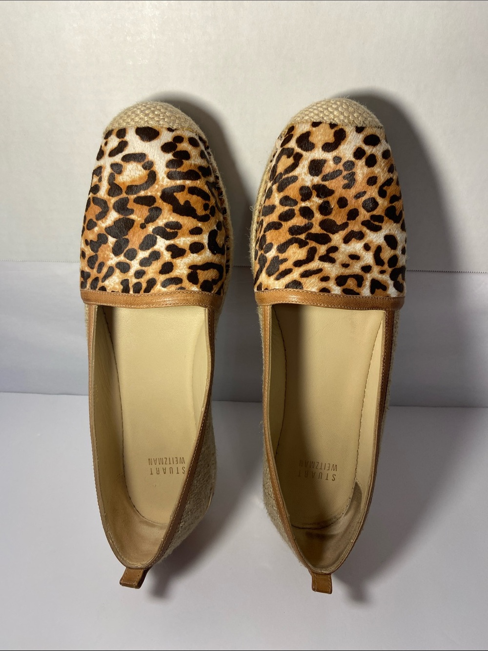 Stuart Weitzman Leopard Print Espadrille Flats - Tan & Black